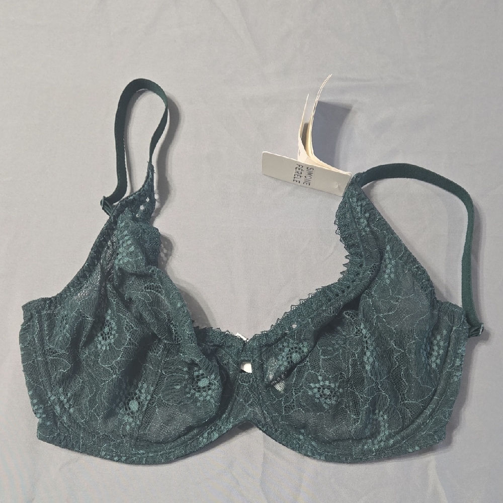 Simone Perele Sz 32F Lace Underwire Bra in Agate Green